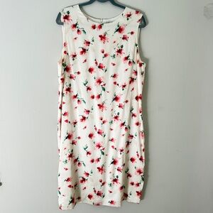 St. John Cream Floral Midi Dress with Red Green